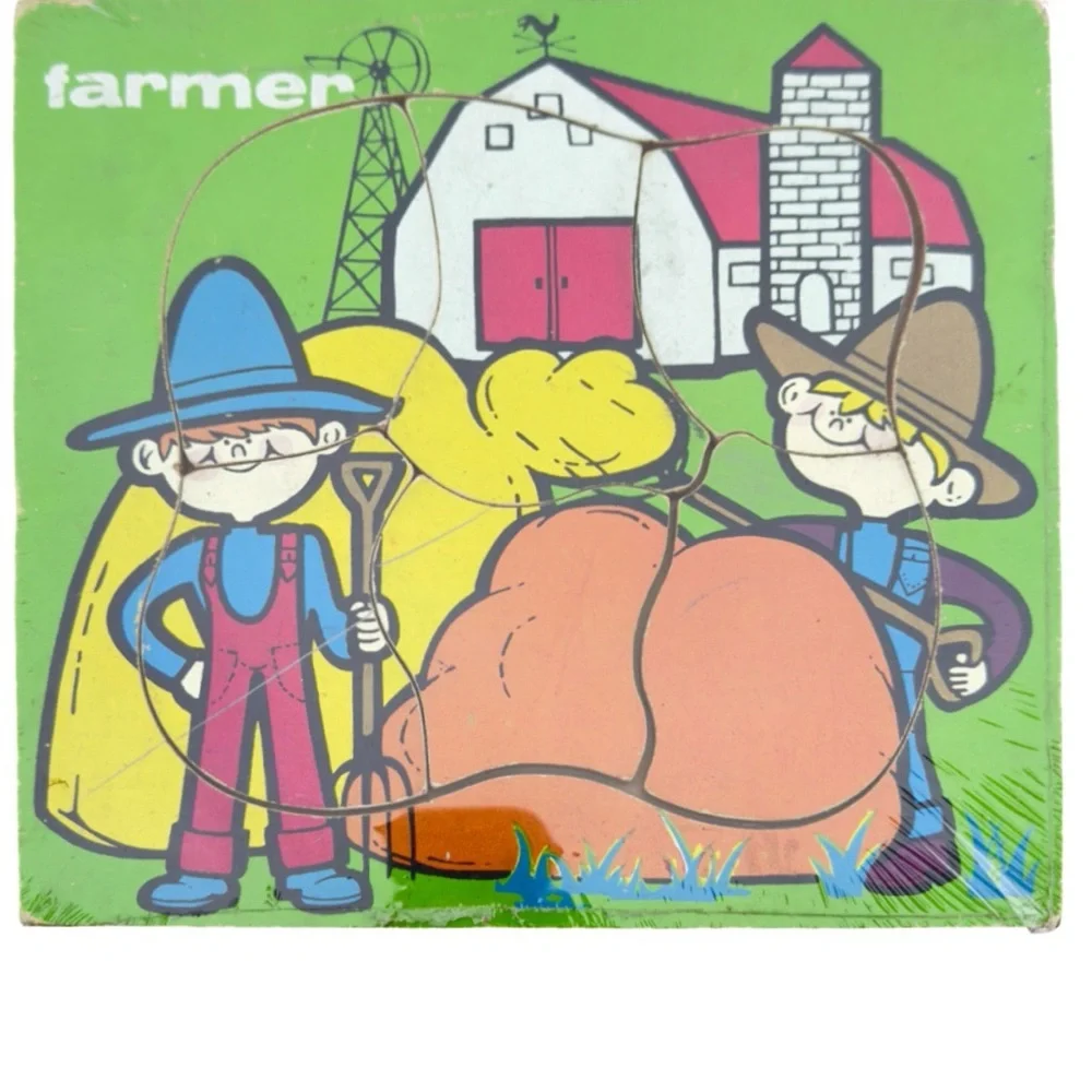 Vintage 1979 Sesame Street Grover Wood Puzzle and Farmer Wood Puzzle